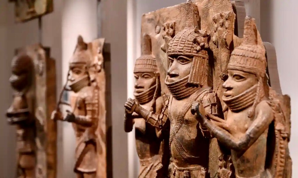 Some of the Benin bronzes on display at the British Museum.